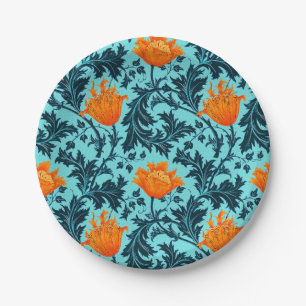 William Morris Anemone, Indigo Blue and Coral Paper Plate