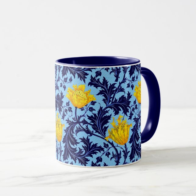 William Morris Anemone, Navy and Mustard Yellow    Mug (Front Right)