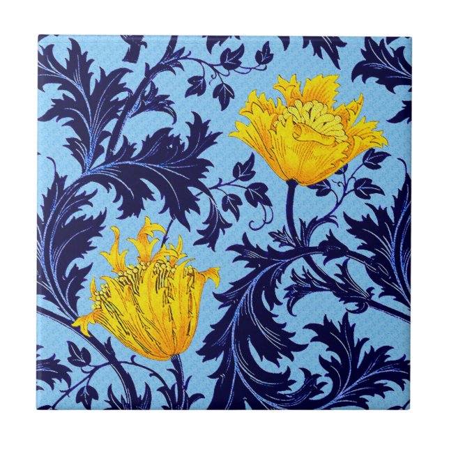 William Morris Anemone, Navy and Mustard Yellow Tile (Front)