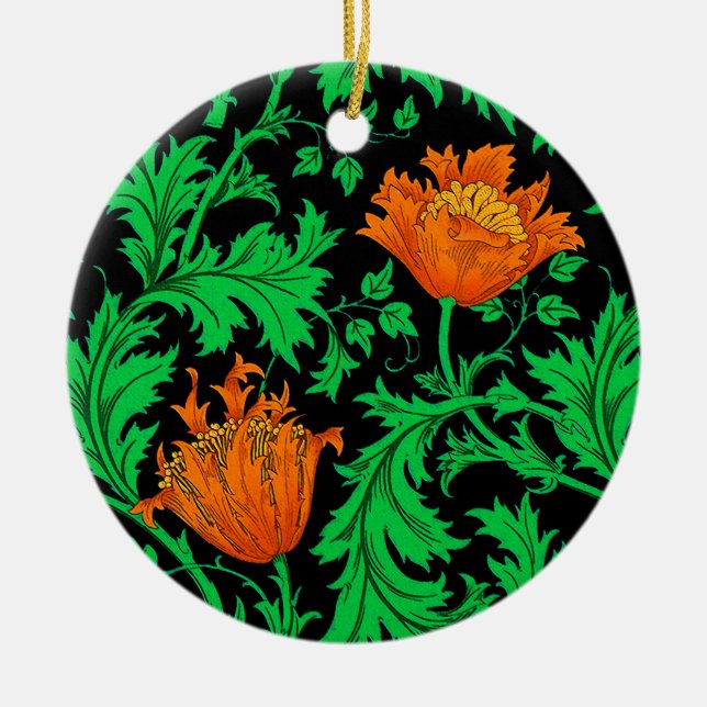 William Morris Anemone, Orange, Green and Black  Ceramic Ornament (Front)