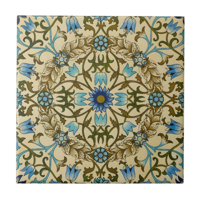 William Morris- Antique 1873 Vine & Flower Pattern Tile (Front)