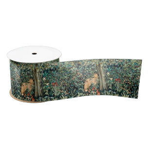 William Morris Antique Fox Forest Tapestry Art Satin Ribbon