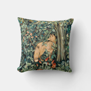 William Morris Antique Fox Forest Tapestry Art Throw Pillow