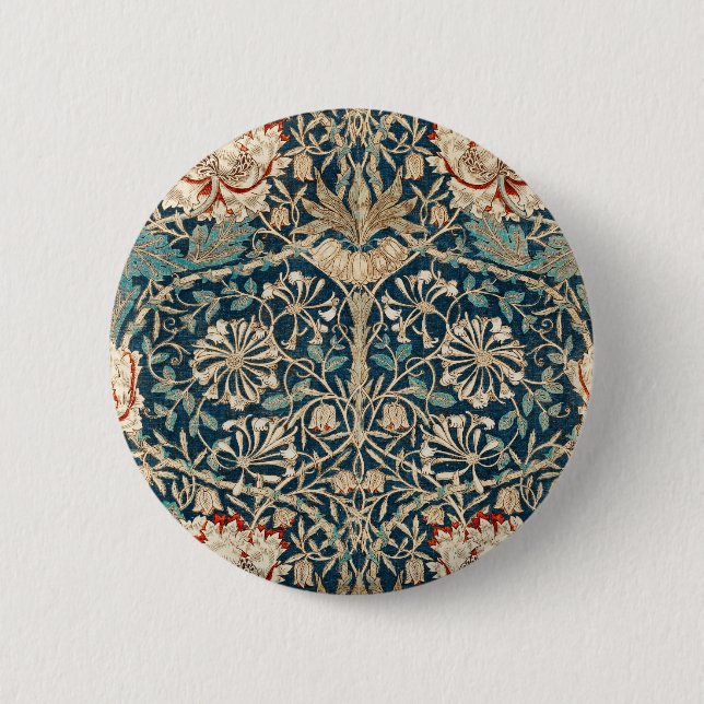 William Morris Antique Honeysuckle Floral 2 Inch Round Button (Front)