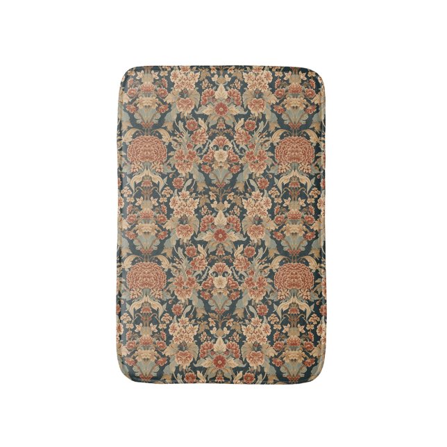 William Morris Antique Honeysuckle Floral Pattern Bath Mat (Front Vertical)