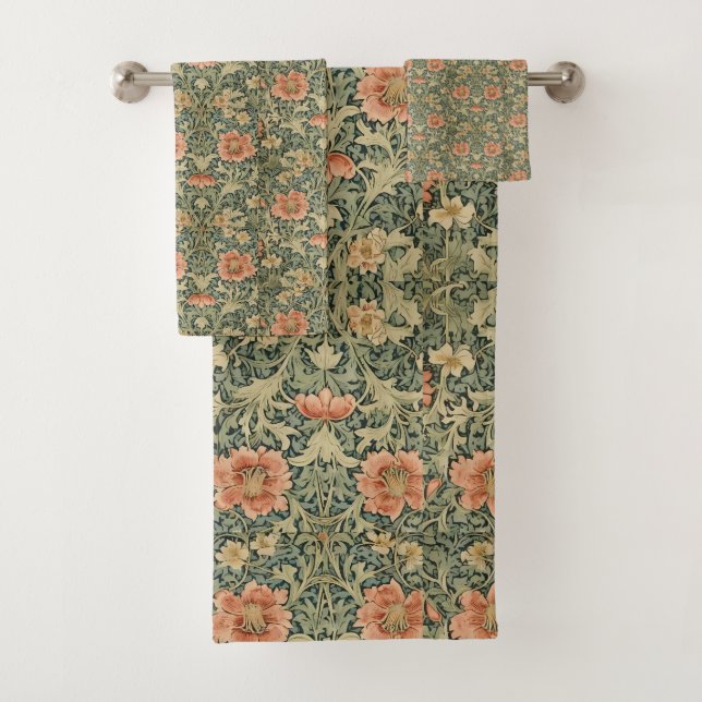 William Morris Antique Honeysuckle Floral Pattern Bath Towel Set (Insitu)