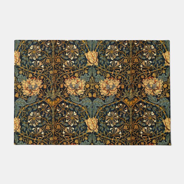 William Morris Antique Honeysuckle Floral Pattern Doormat (Front)