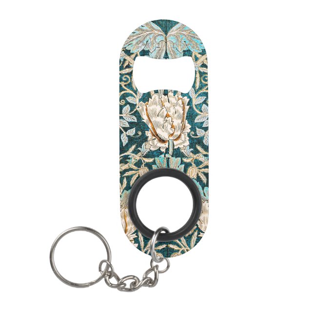 William Morris Antique Honeysuckle Floral Pattern Keychain Bottle Opener (Front)