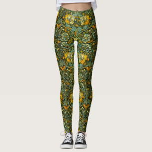 William Morris Antique Honeysuckle Floral Pattern Leggings