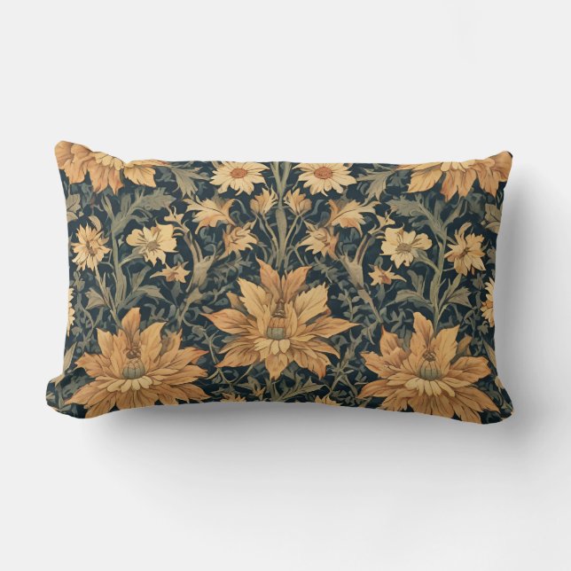 William Morris Antique Honeysuckle Floral Pattern Lumbar Pillow (Front)
