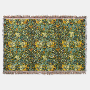 William Morris Antique Honeysuckle Floral Pattern Throw Blanket