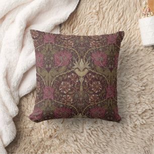 William Morris Antique Honeysuckle Floral Pattern Throw Pillow