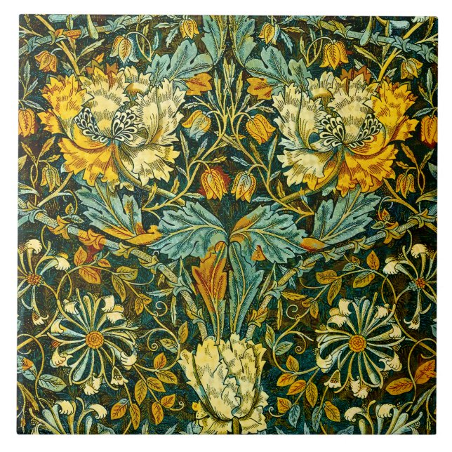 William Morris Antique Honeysuckle Floral Pattern Tile (Front)