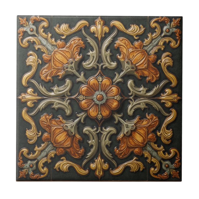 William Morris Antique Honeysuckle Floral Pattern Tile (Front)