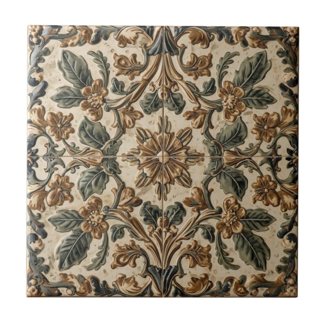 William Morris Antique Honeysuckle Floral Pattern Tile (Front)