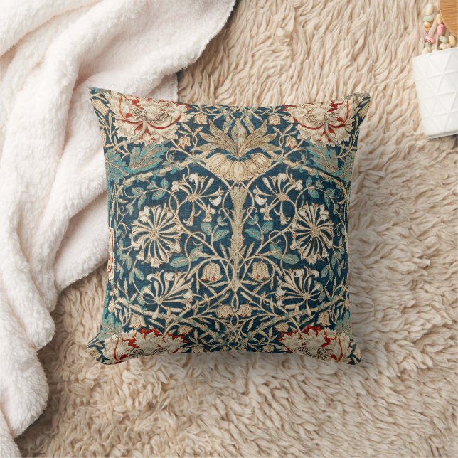 William Morris Antique Honeysuckle Floral Throw Pillow (Blanket)