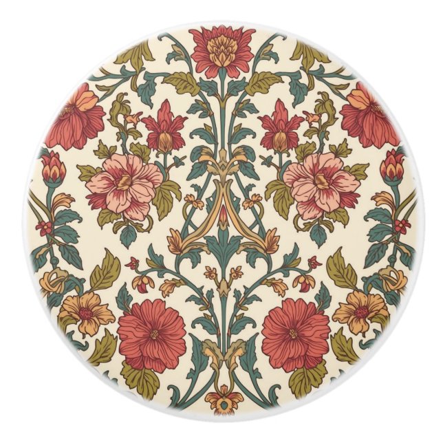 William Morris Antique pink roses Floral Pattern Ceramic Knob (Front)