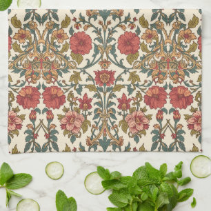 William Morris Antique pink roses Floral Pattern Kitchen Towel