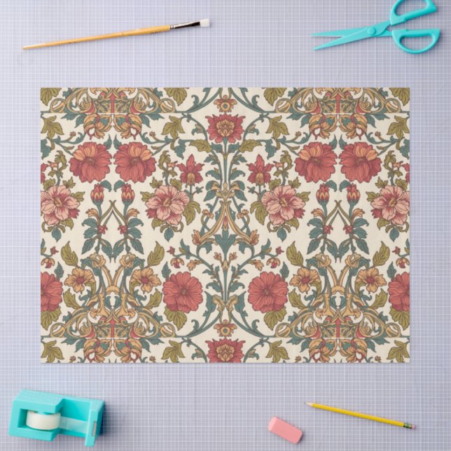 William Morris Antique pink roses Floral Pattern Tissue Paper (Craft)