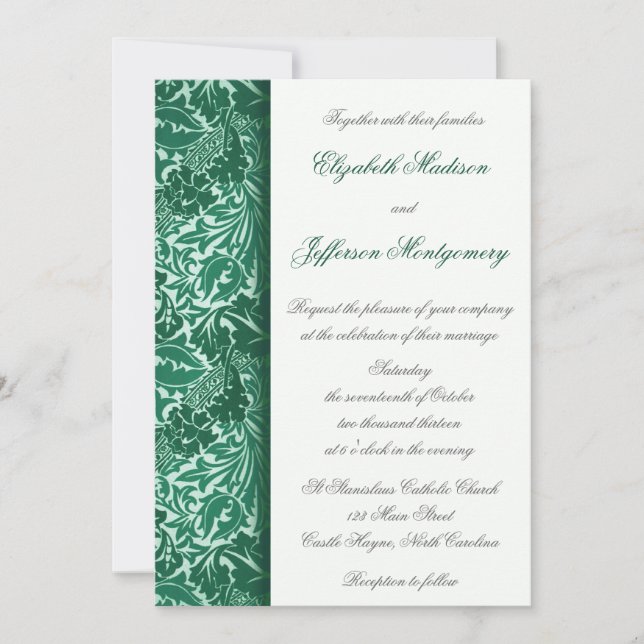 William Morris Aqua Feuilles Faire-part de mariage (Devant)
