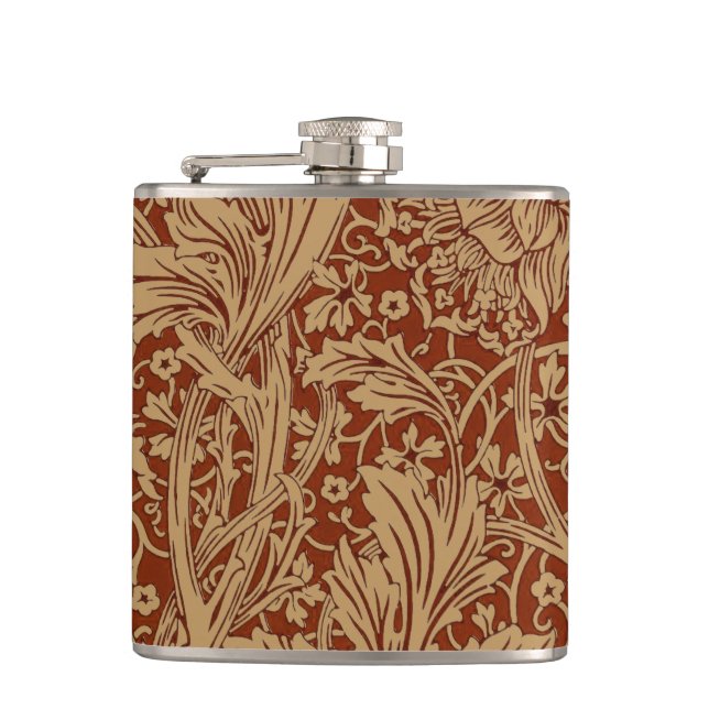 William Morris Arcadia Floral Garden Flower Classi Hip Flask (Front)