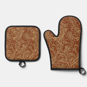 William Morris Arcadia Floral Garden Flower Classi Oven Mitt & Pot Holder Set