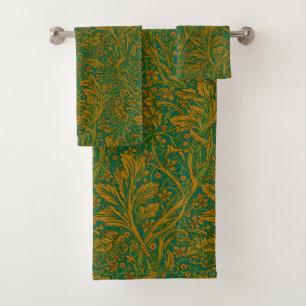 William Morris Arcadia Floral Pattern Green Golden Bath Towel Set