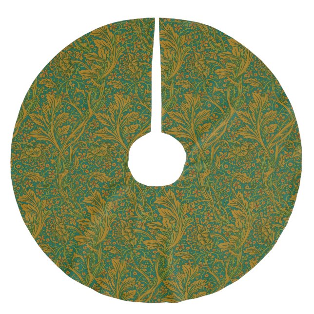 William Morris Arcadia Floral Pattern Green Golden Brushed Polyester Tree Skirt (Front)