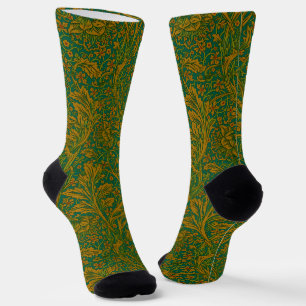 William Morris Arcadia Floral Pattern Green Golden Socks