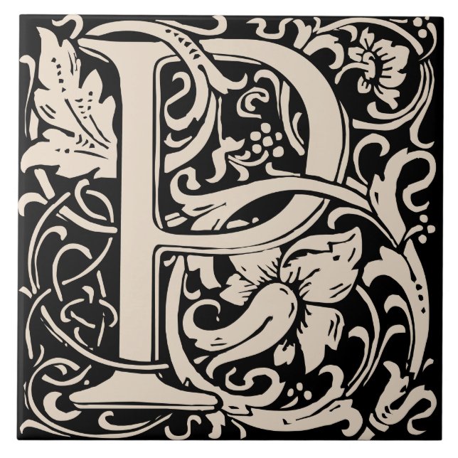 William Morris Art Nouveau Alphabet Leaf Letter P Tile (Front)