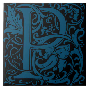 William Morris Art Nouveau Alphabet Leaf Letter P Tile