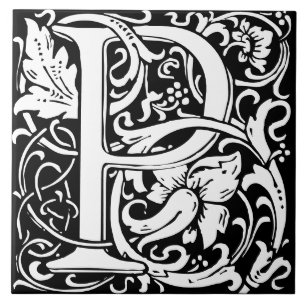 William Morris Art Nouveau Alphabet Leaf Letter P Tile