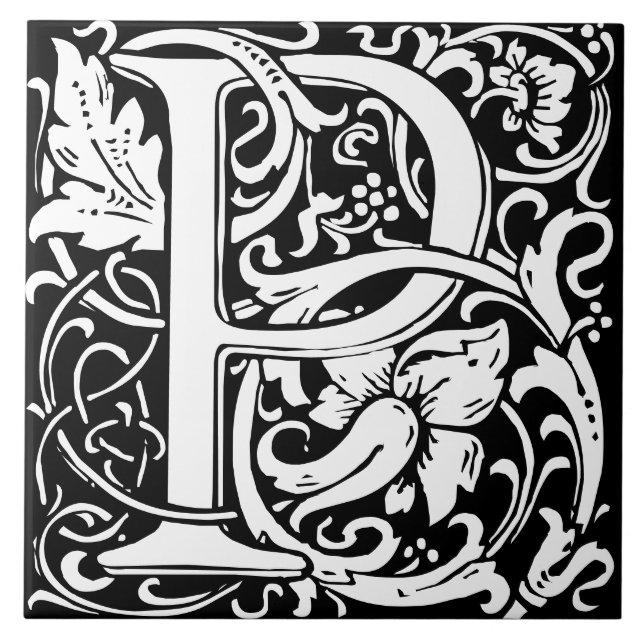 William Morris Art Nouveau Alphabet Leaf Letter P Tile (Front)