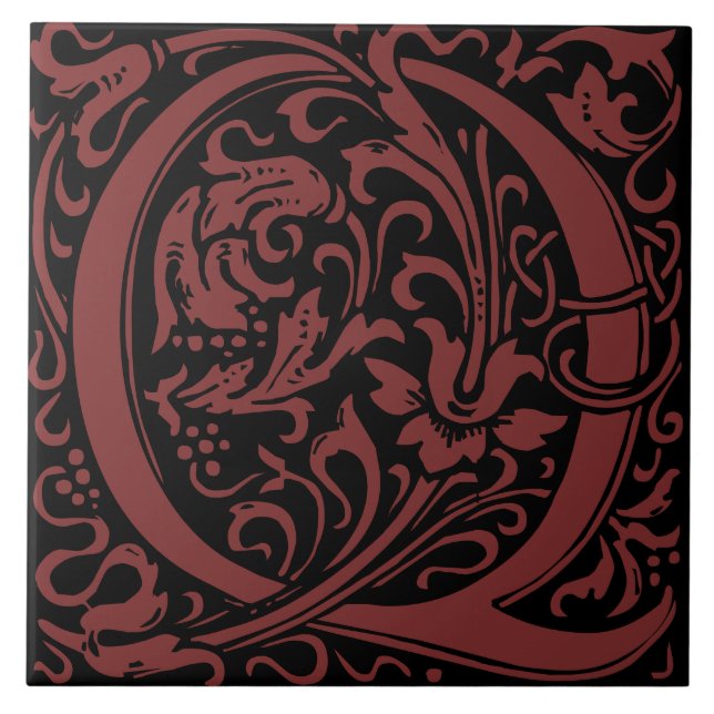 William Morris Art Nouveau Alphabet Leaf Letter Q Tile (Front)