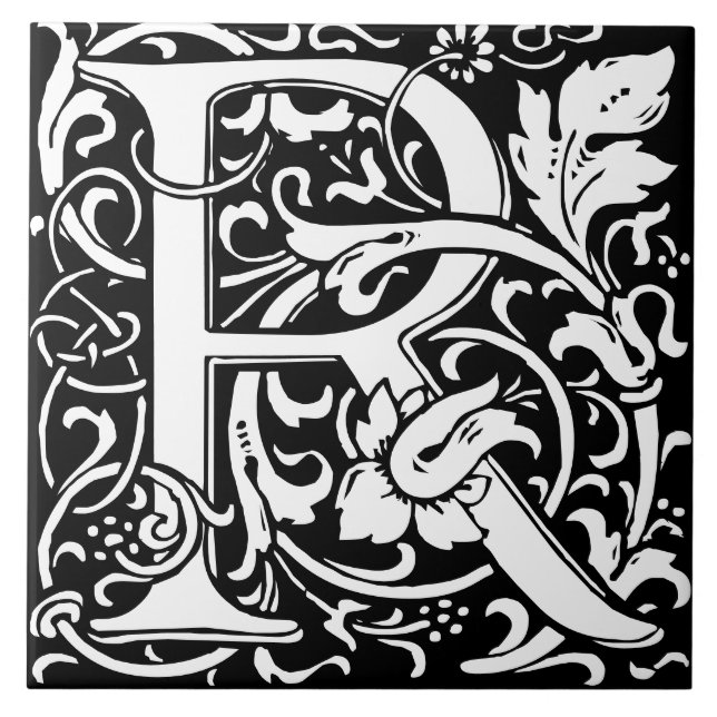 William Morris Art Nouveau Alphabet Leaf Letter R Tile (Front)