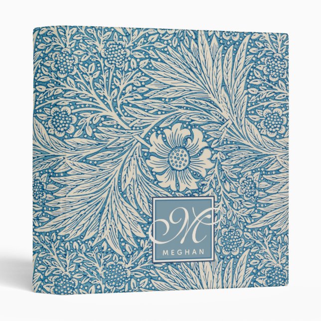 William Morris, Art Nouveau Blue Marigold Monogram Binder (Front/Spine)