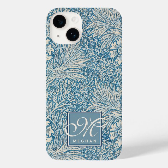 William Morris, Art Nouveau Blue Marigold Monogram Case-Mate iPhone Case (Back)