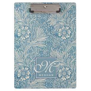 William Morris, Art Nouveau Blue Marigold Monogram Clipboard