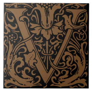 William Morris Art Nouveau Floral Initial Letter U Tile