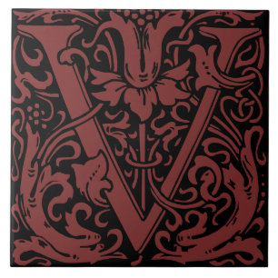 William Morris Art Nouveau Floral Initial Letter U Tile