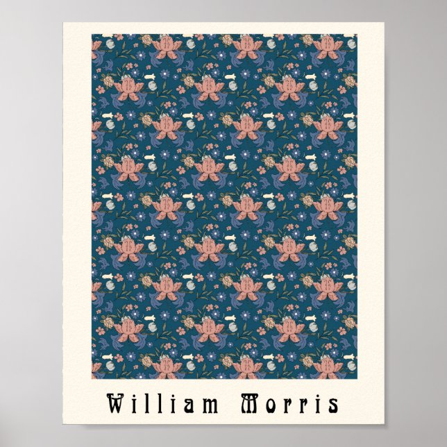 William Morris art nouveau flower design blue Poster (Front)