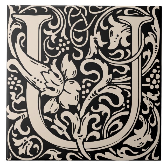 William Morris Art Nouveau Initial Floral Letter U Tile (Front)