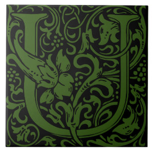 William Morris Art Nouveau Initial Floral Letter U Tile