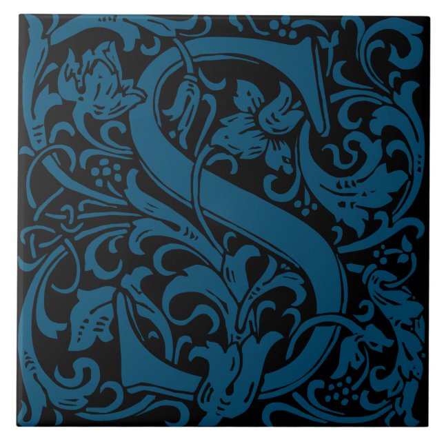 William Morris Art Nouveau Initial Vines Letter S Tile (Front)