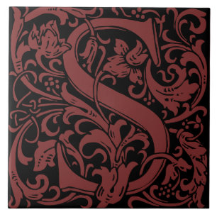 William Morris Art Nouveau Initial Vines Letter S Tile