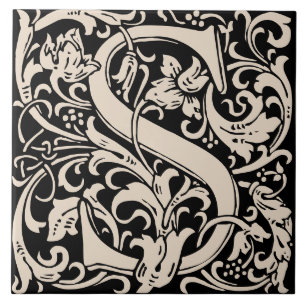 William Morris Art Nouveau Initial Vines Letter S Tile