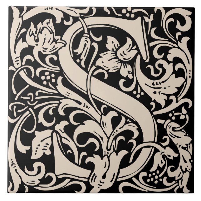 William Morris Art Nouveau Initial Vines Letter S Tile (Front)
