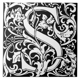 William Morris Art Nouveau Initial Vines Letter S Tile