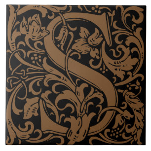 William Morris Art Nouveau Initial Vines Letter S Tile
