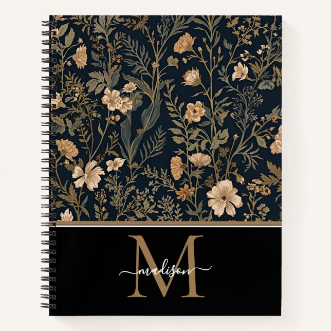 William Morris Art Nouveau Monogram floral   Notebook (Front)